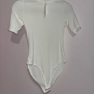 Women's White Ribbed Bodysuit